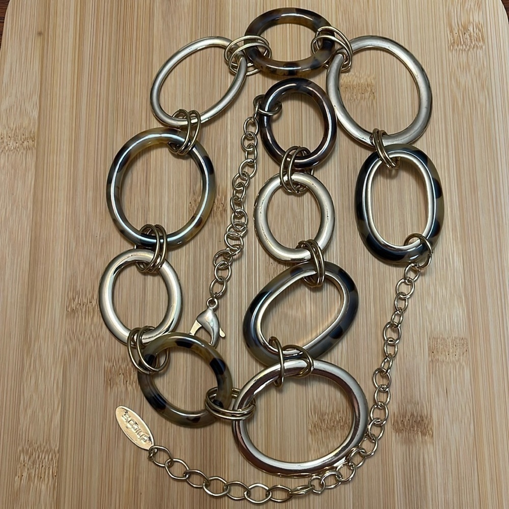 Chico’s Faux Tortoise Shell Gold Tone Oval Links Belt